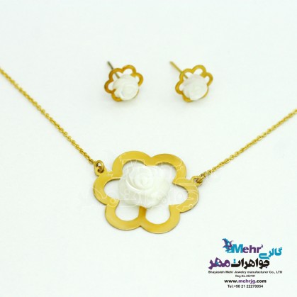 Half set of gold - Necklace and Earring - Flower Design-SS0180